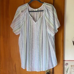 CJ Banks Blue and White Patterned Top